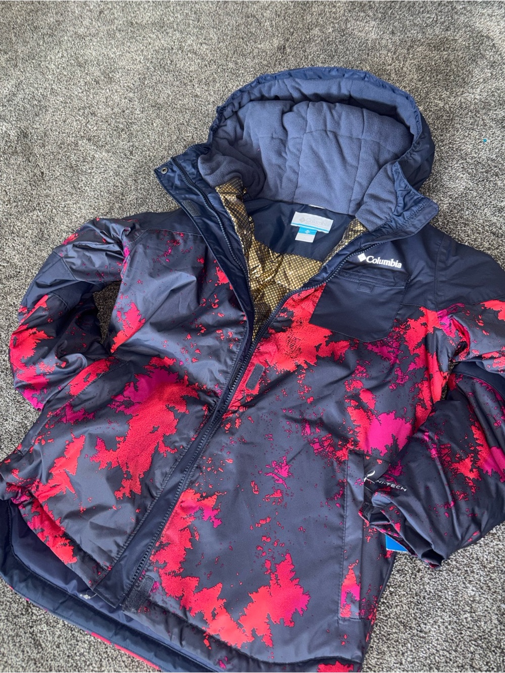Columbia Navy Jacket with Bright Pink Print Hooded Shell | NWT * - Picture 8 of 16